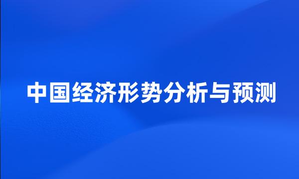 中国经济形势分析与预测