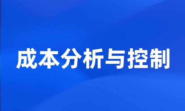 成本分析与控制