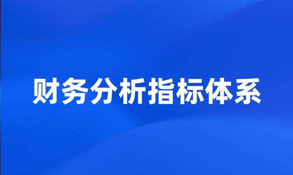 财务分析指标体系